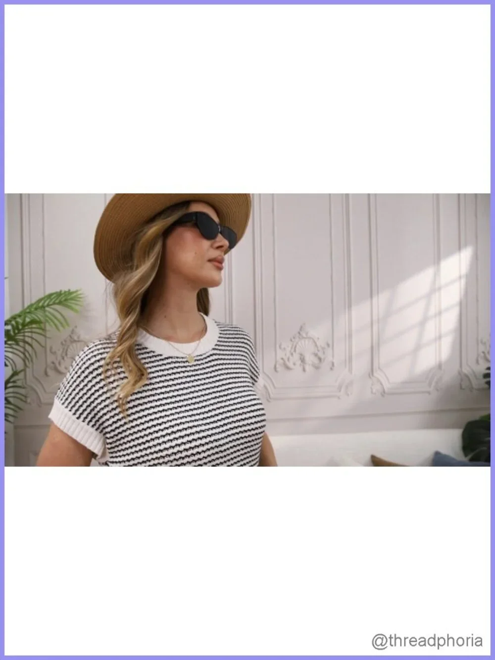 Women's Lightweight Knit Pullover Sweater Vest Crew Neck Short Sleeve Striped